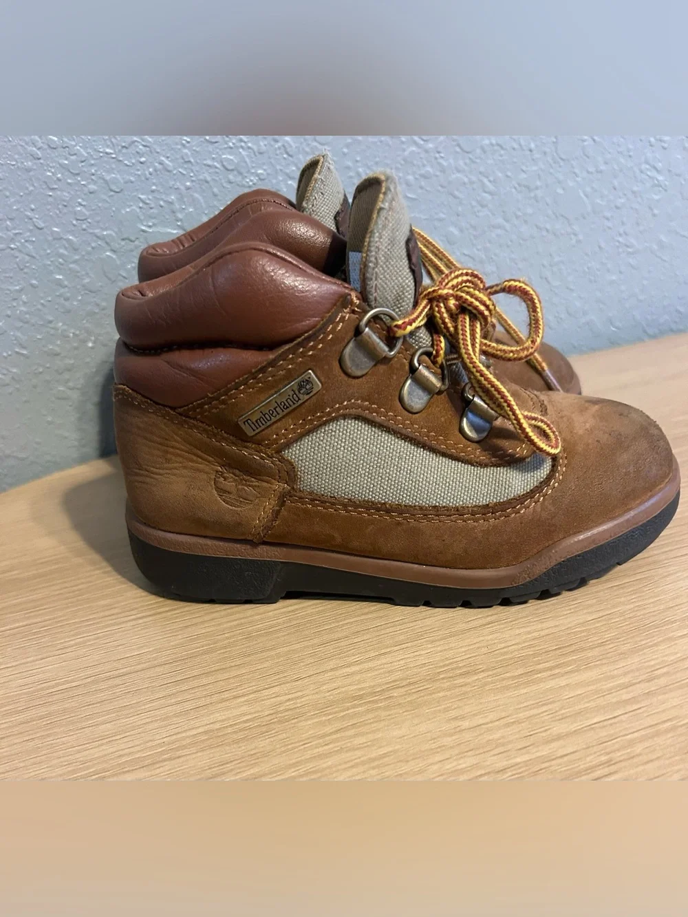 Timberland Wheat Brown Canvas & Leather Hiking Boots Toddler Size 10.5